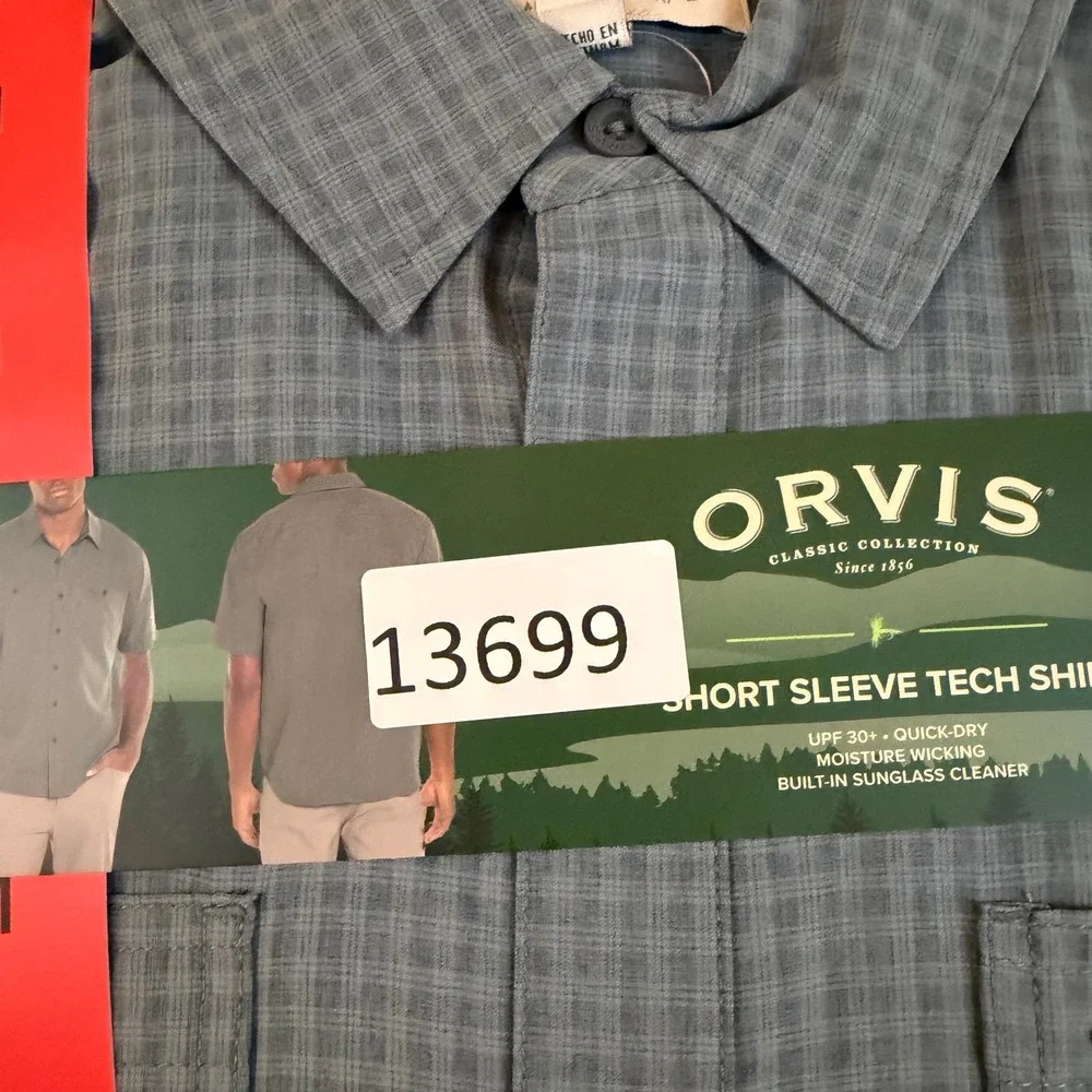 Orvis Classic Short Sleeve Tech Shirt Green/Gray Plaid‎ Mens Medium NWT